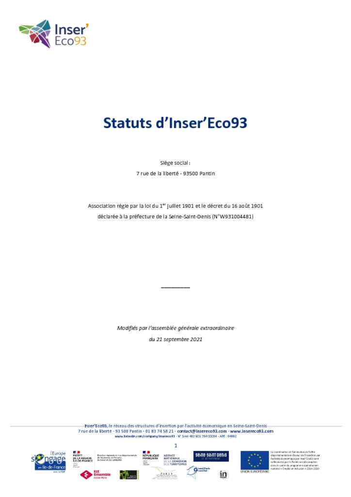 Les statuts de l’association Inser’Eco93