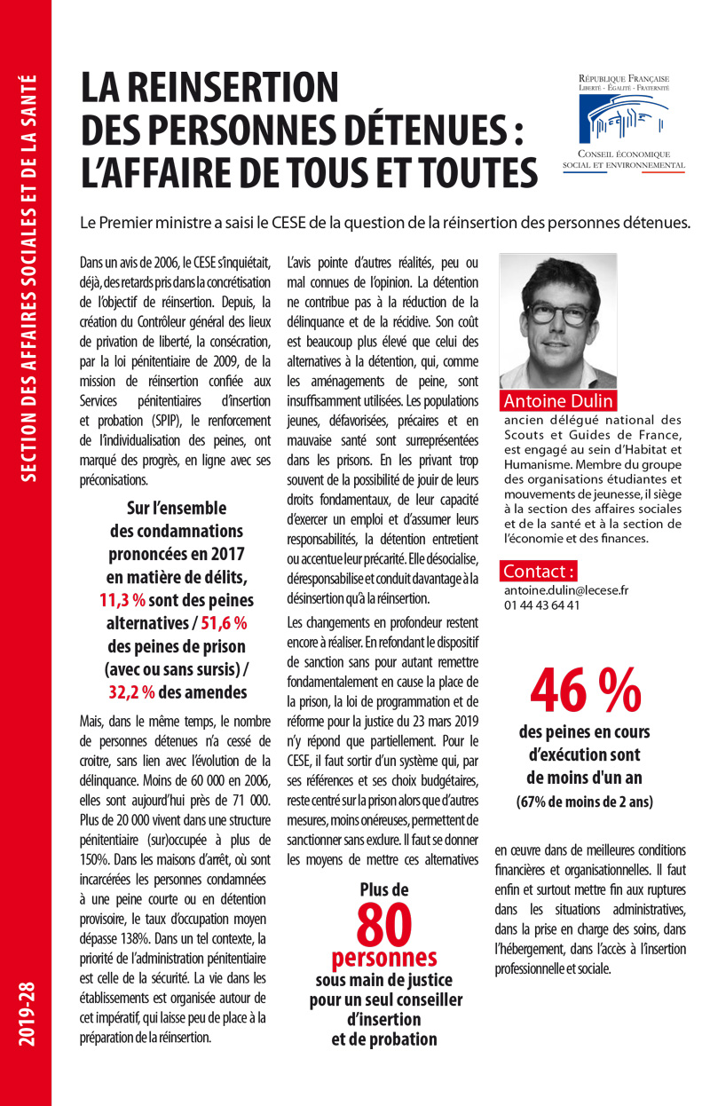 Avis Du Cese Sur La Réinsertion Des Personnes Détenues Insereco 93 