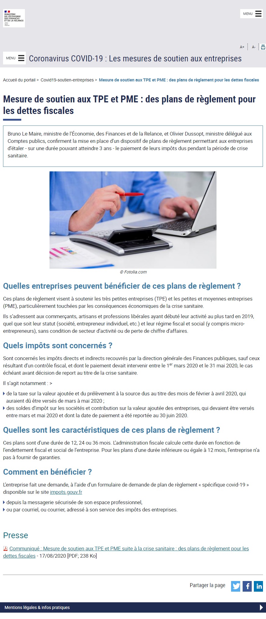 Mesure De Soutien Aux TPE Et PME : Des Plans De Règlement Pour Les ...