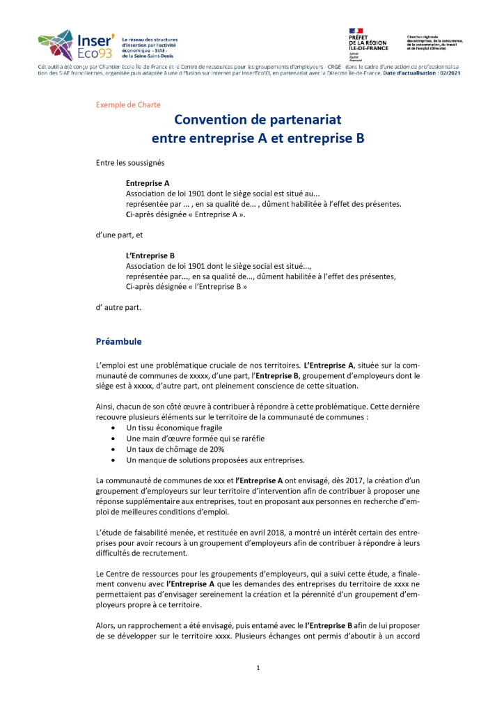 thumbnail of Outil Projet de coopération – Modèle de charte de coopération-