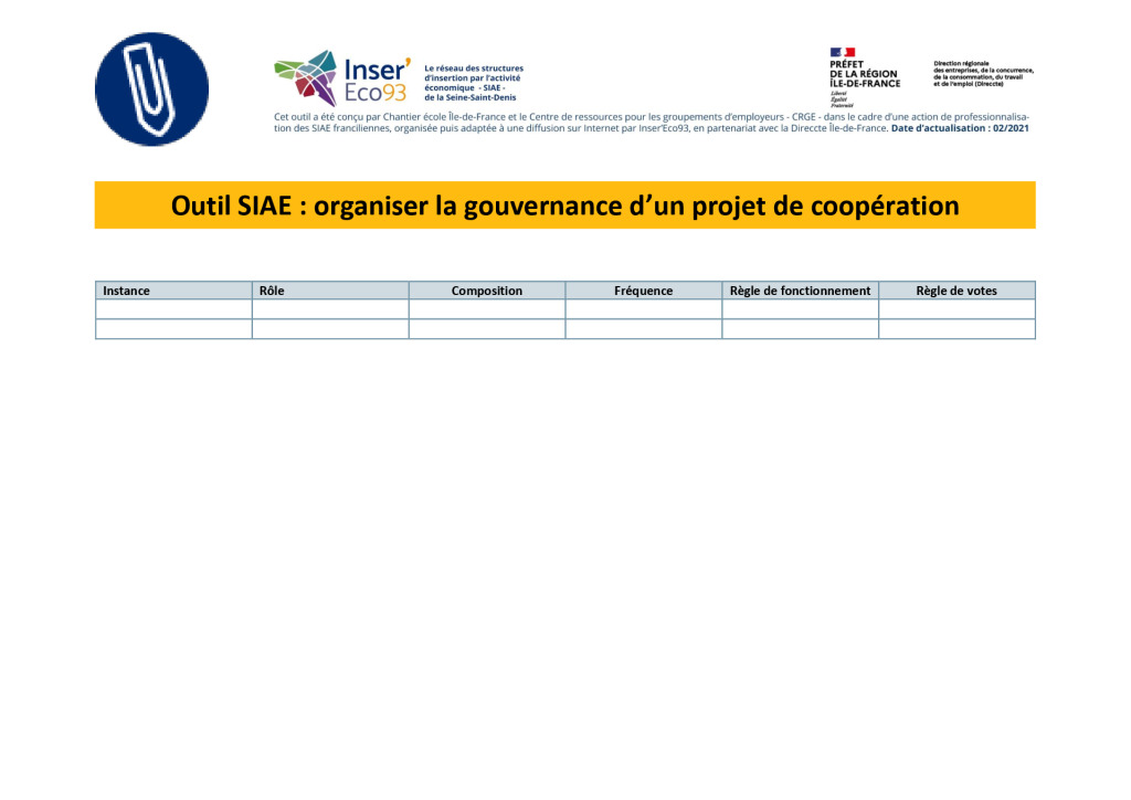 thumbnail of Outil Projet de coopération – Organiser la gouvernance