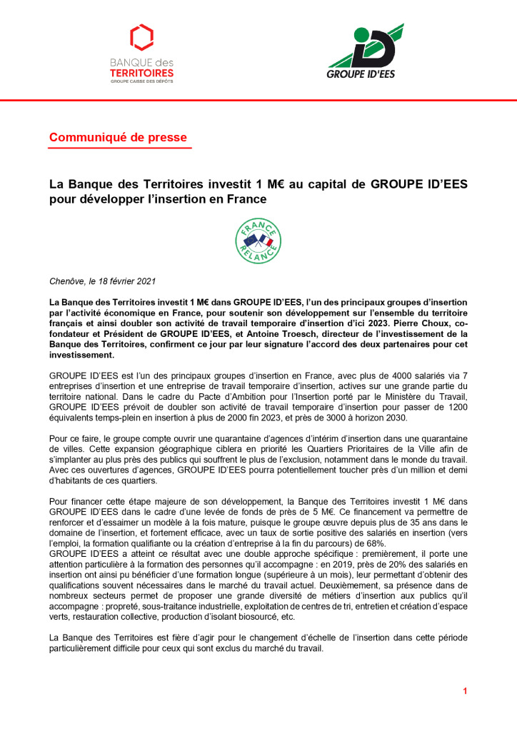 thumbnail of CP Investissement Banque des Territoires Groupe ID’EES 18022021