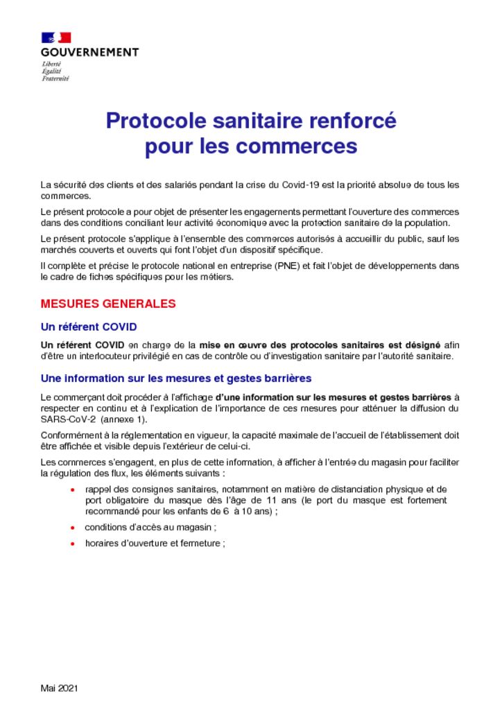 Les Protocoles Sanitaires Renforcés Pour : Les Commerces, Les ...