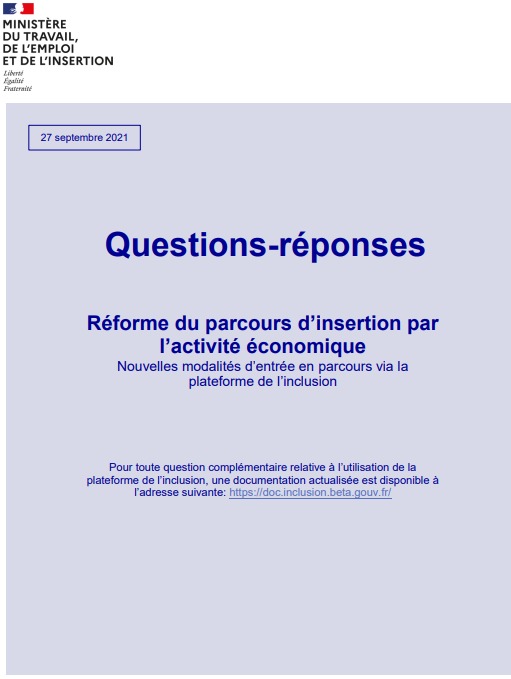 Document « Questions-réponses – Réforme du parcours d’insertion par l’activité économique » à télécharger