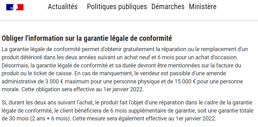 Désormais, La Garantie Légale De Conformité Et Sa Durée Devront être ...